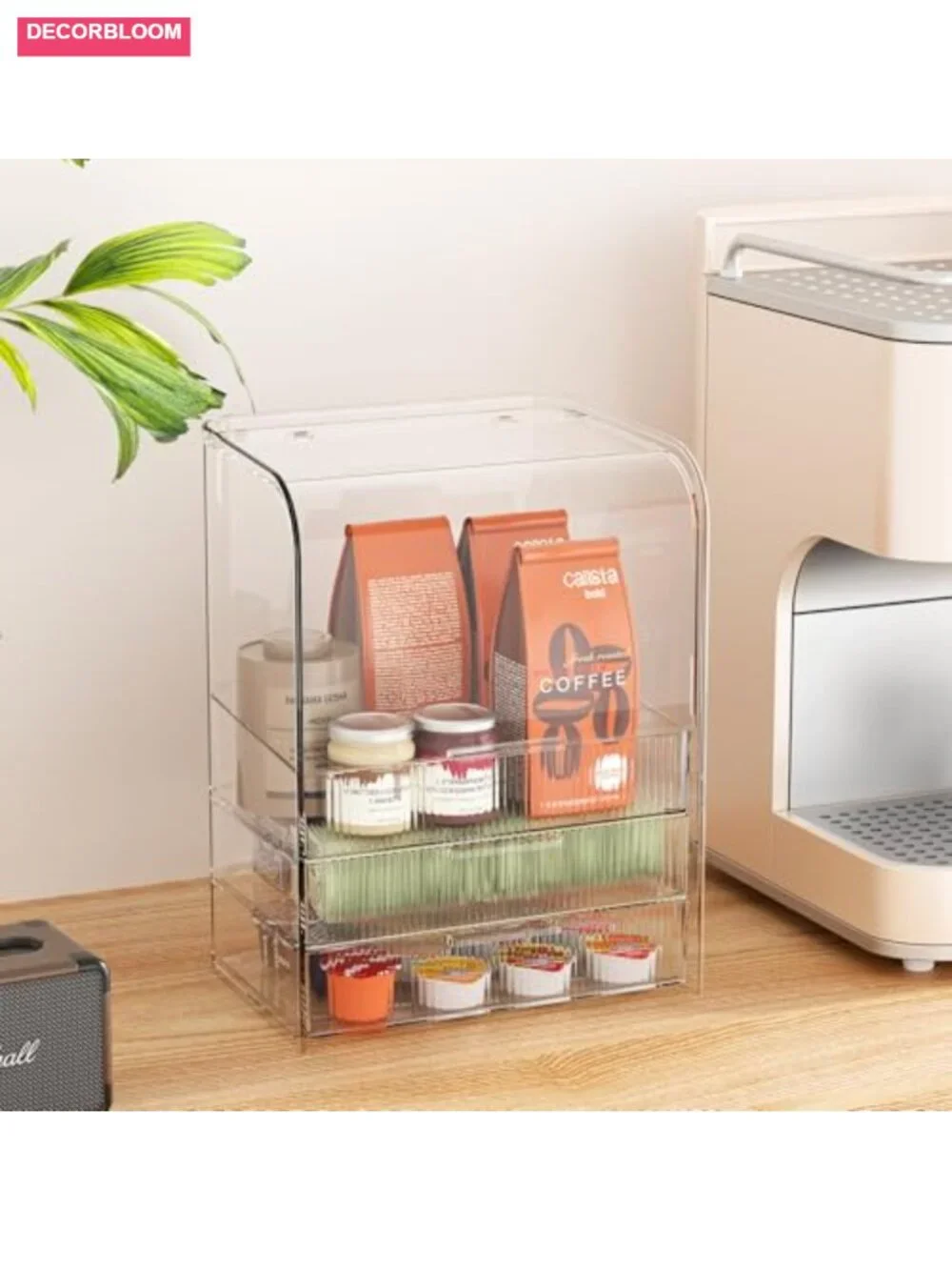3 Tier Clear Acrylic Makeup Cosmetic Organizer with Lid & Drawers - Countertop